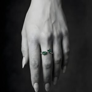 Silver Emerald Floral Ring