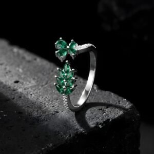 Silver Emerald Floral Ring