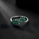silver emerald floral ring