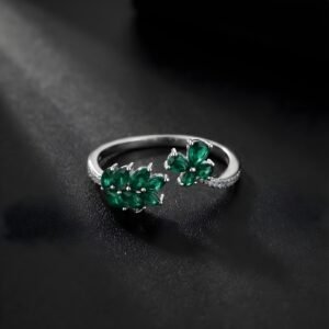 silver emerald floral ring