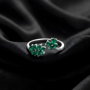 Silver Emerald Floral Ring