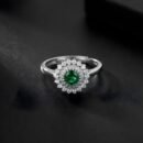 silver emerald halo ring