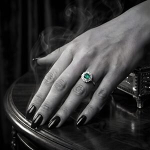 Silver Emerald Halo Ring